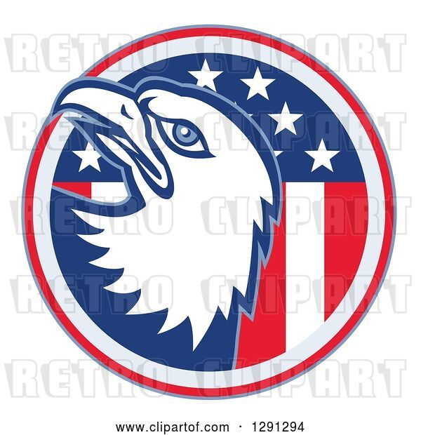Vector Clip Art of Retro Bald Eagle Head Emerging from an American Flag Circle