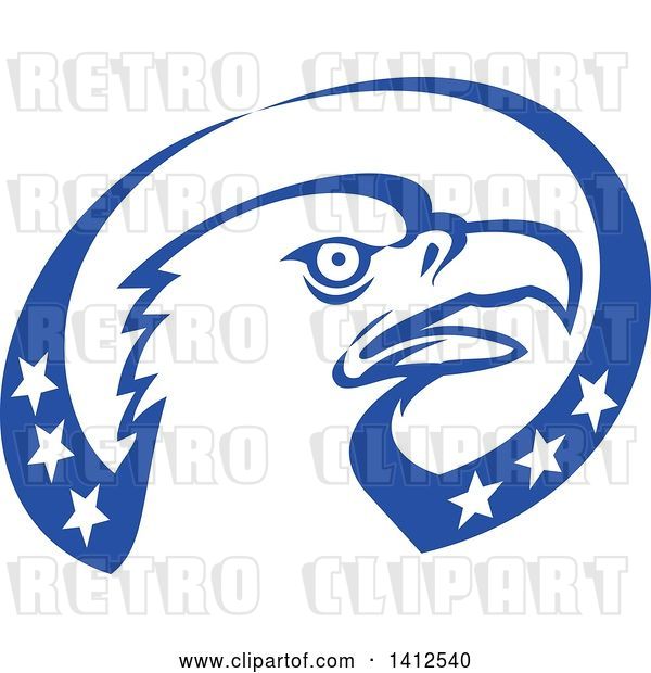 Vector Clip Art of Retro Bald Eagle Head in a Blue and White American Themed Oval