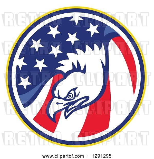 Vector Clip Art of Retro Bald Eagle Head in a USA American Flag Circle