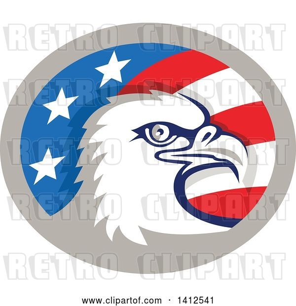 Vector Clip Art of Retro Bald Eagle Head in an American Themed Oval