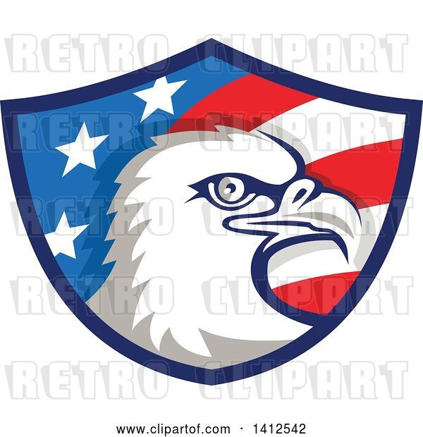 Vector Clip Art of Retro Bald Eagle Head in an American Themed Shield