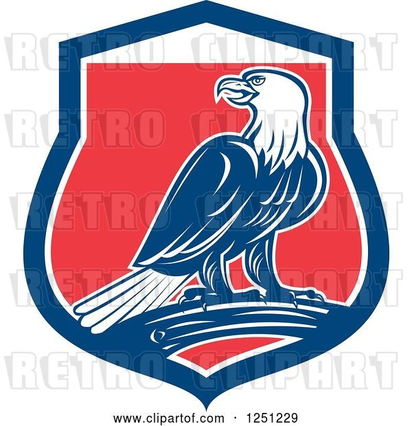 Vector Clip Art of Retro Bald Eagle in a Red White and Blue Shield