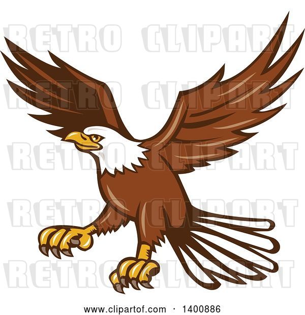 Vector Clip Art of Retro Bald Eagle in Flight