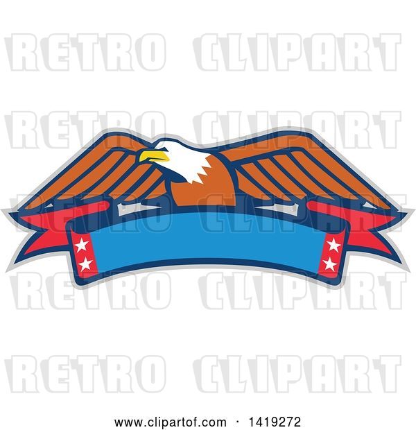 Vector Clip Art of Retro Bald Eagle over a Blank Banner