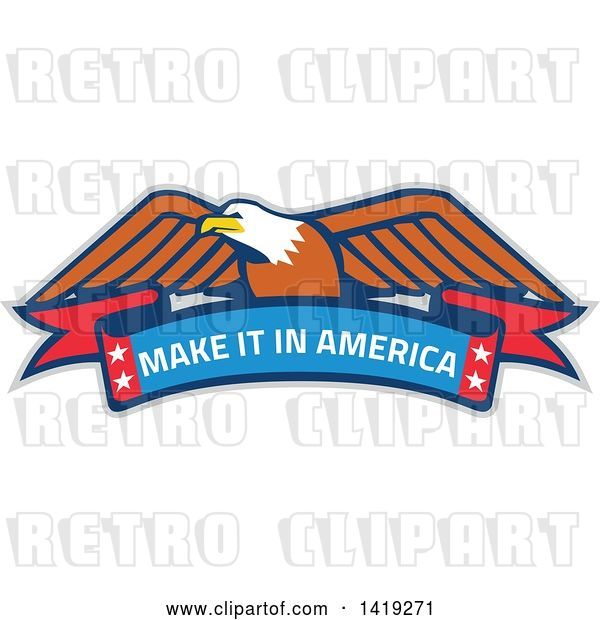 Vector Clip Art of Retro Bald Eagle over a Make It in American Banner