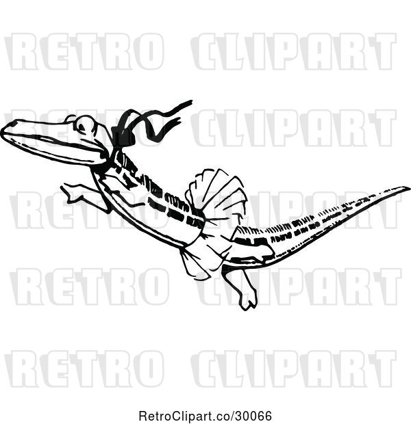 Vector Clip Art of Retro Ballerina Crocodile Dancing