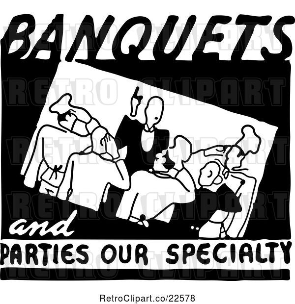 Vector Clip Art of Retro Banquets and Parties Our Specialty Food Service Sign