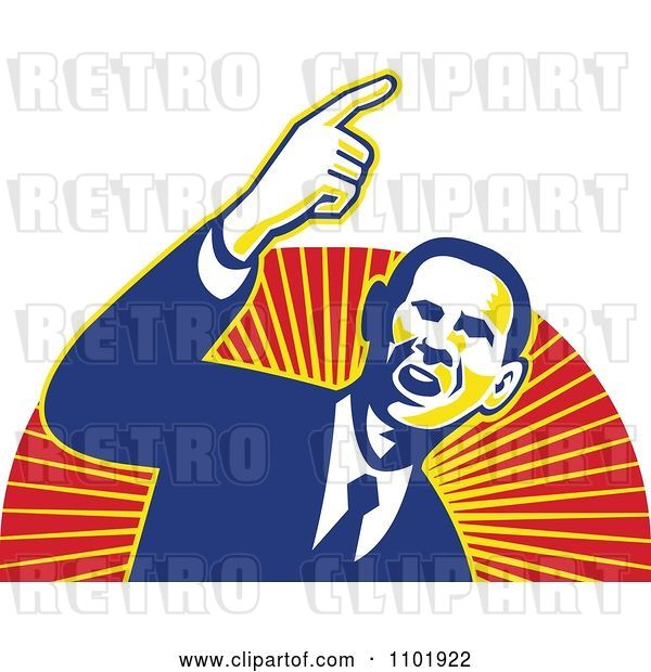 Vector Clip Art of Retro Barack Obama American President over Red and Orange Rays