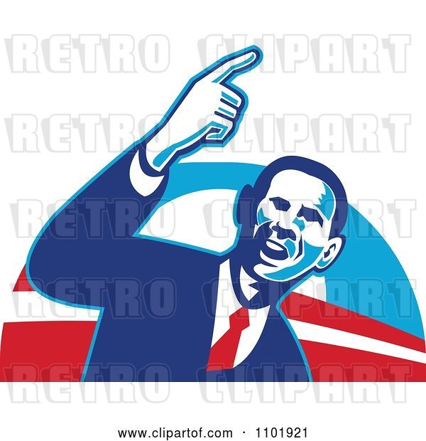 Vector Clip Art of Retro Barack Obama American President over Red White and Blue