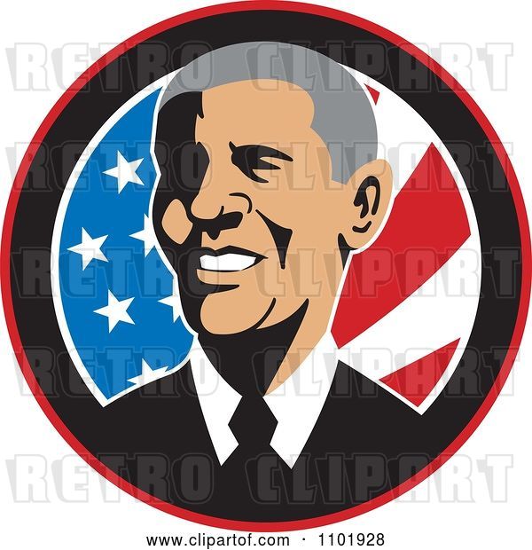 Vector Clip Art of Retro Barack Obama American President over Stars and Stripes
