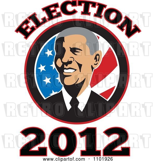 Vector Clip Art of Retro Barack Obama American President over Stars and Stripes with Election 2012 Text