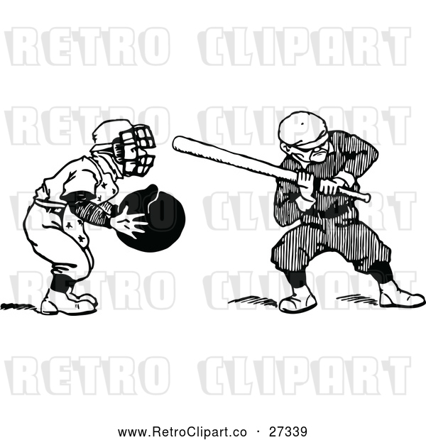 Vector Clip Art of Retro Baseball Batter and Catcher