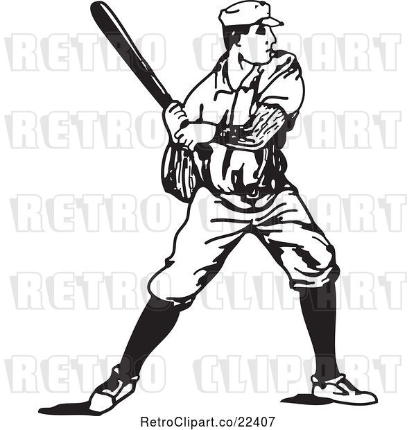 Vector Clip Art of Retro Baseball Player Batting