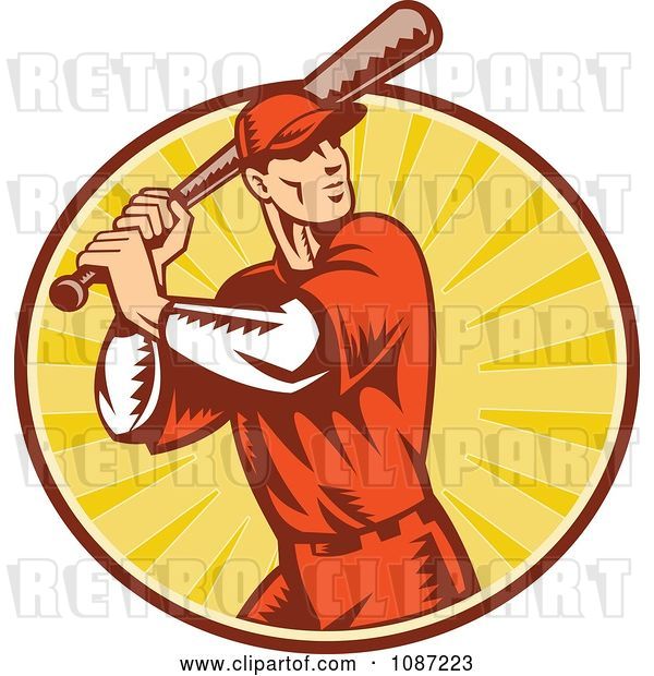 Vector Clip Art of Retro Baseball Player Batting over Rays