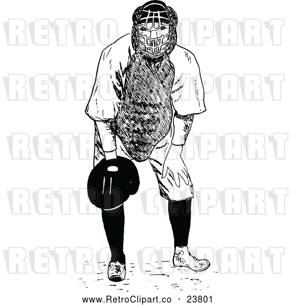 Vector Clip Art of Retro Baseball Player Catcher