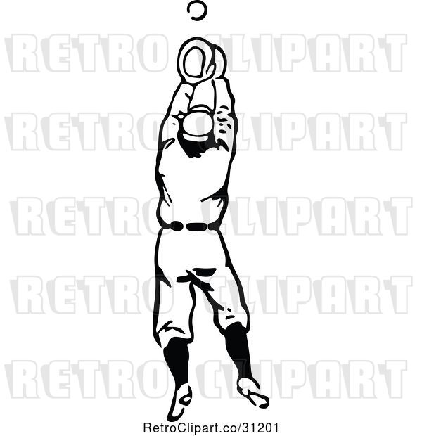 Vector Clip Art of Retro Baseball Player Reaching to Catch the Ball