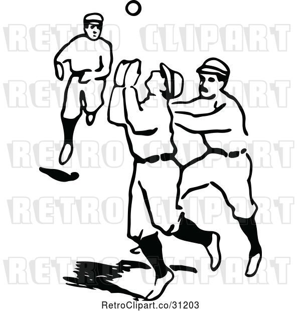 Vector Clip Art of Retro Baseball Player Trying to Catch the Ball