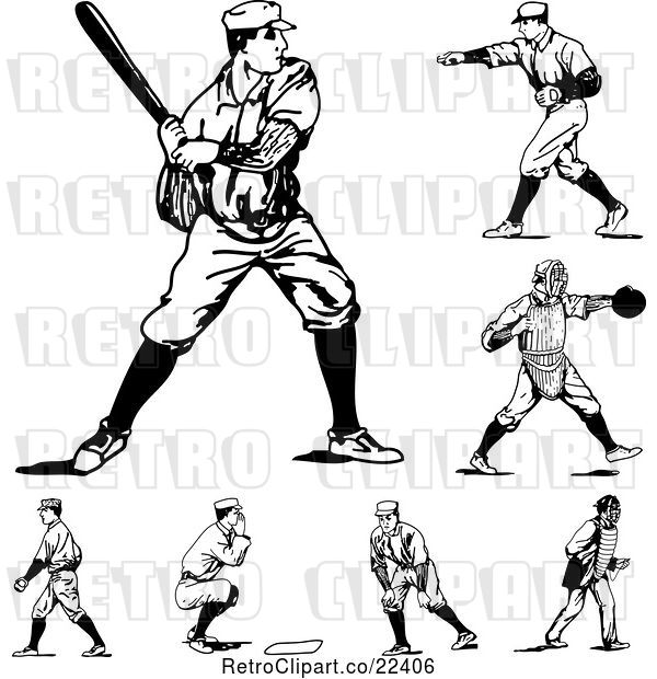 Vector Clip Art of Retro Baseball Players
