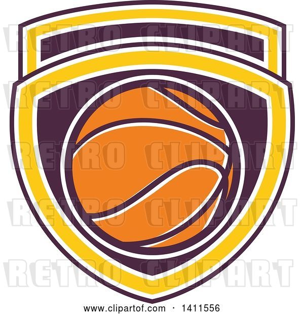 Vector Clip Art of Retro Basketball in a Purple White and Yellow Shield