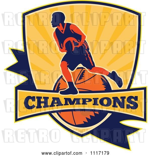 Vector Clip Art of Retro Basketball Player Athlete on a Shield with CHAMPIONS Text