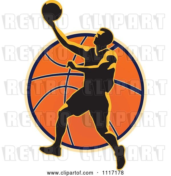 Vector Clip Art of Retro Basketball Player over a Ball