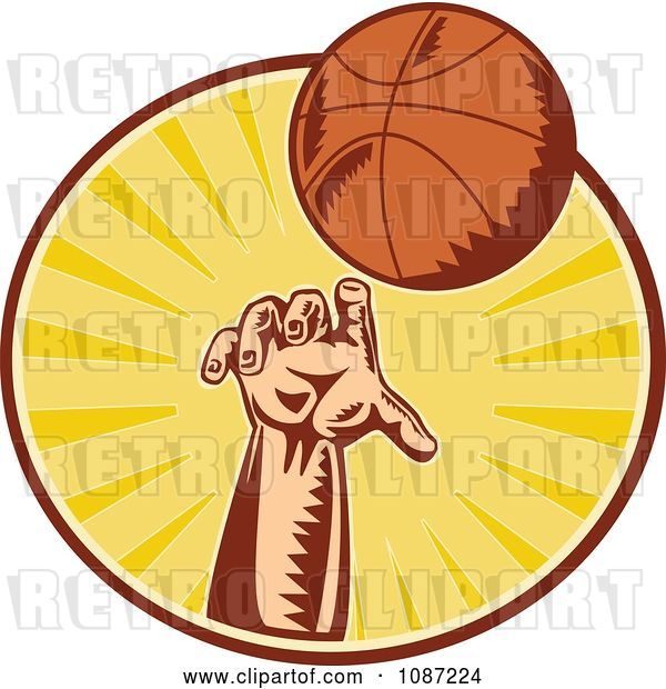 Vector Clip Art of Retro Basketball Player Throwing a Ball over Rays