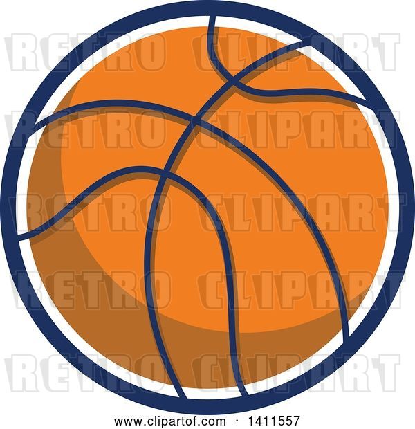 Vector Clip Art of Retro Basketball with a White and Blue Circle Outline