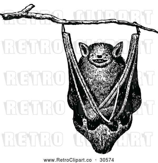 Vector Clip Art of Retro Bat Hanging in a Tree