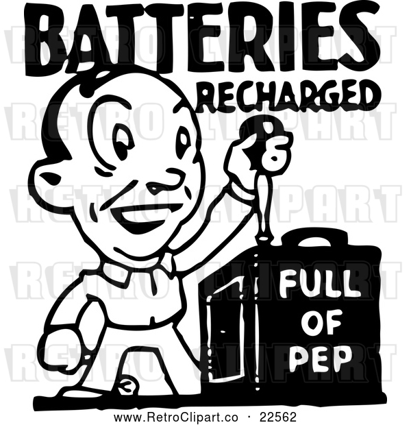 Vector Clip Art of Retro Batteries Recharged Man