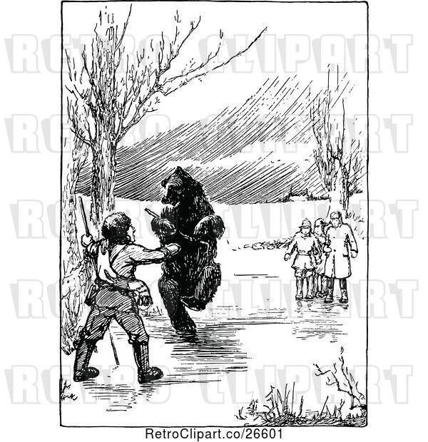 Vector Clip Art of Retro Bear and Hunter by People