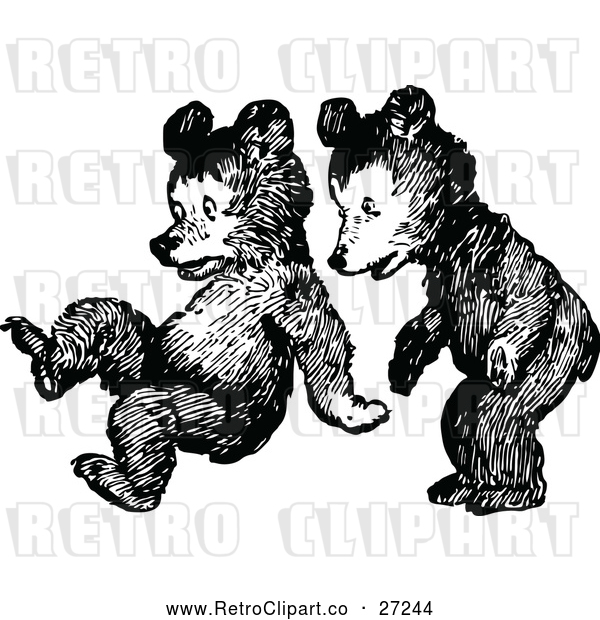 Vector Clip Art of Retro Bear Cubs Playing