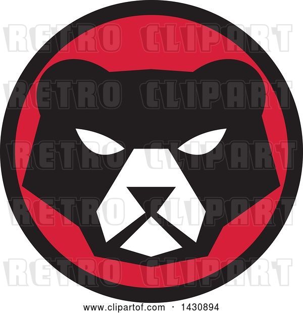 Vector Clip Art of Retro Bear Face in a Red and Black Circle