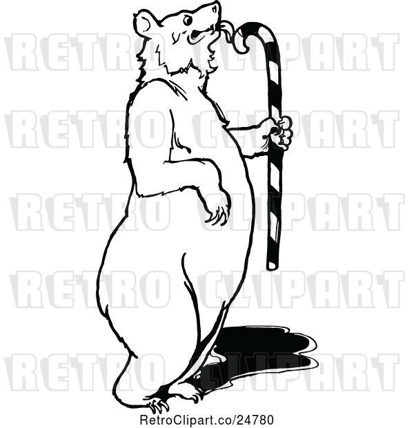 Vector Clip Art of Retro Bear Licking a Candy Cane
