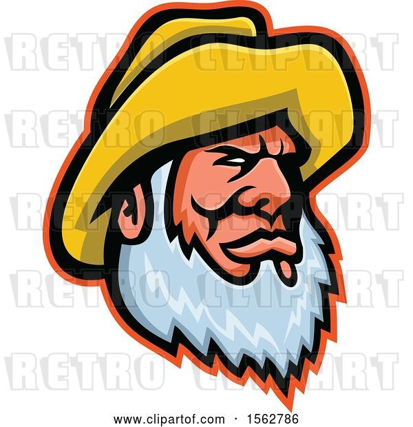 Vector Clip Art of Retro Bearded Senior Fisher Man Wearing a Yellow Bucket Hat