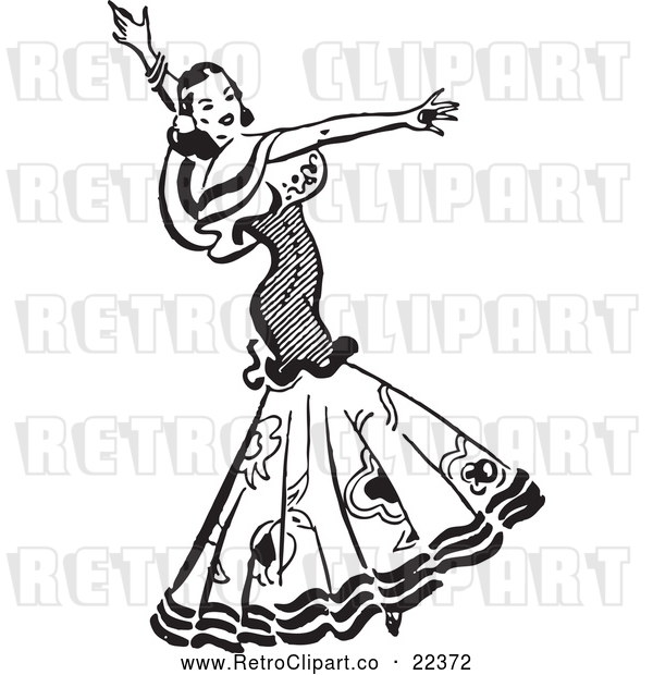 Vector Clip Art of Retro Beautiful Mexican Flaminco Dancer