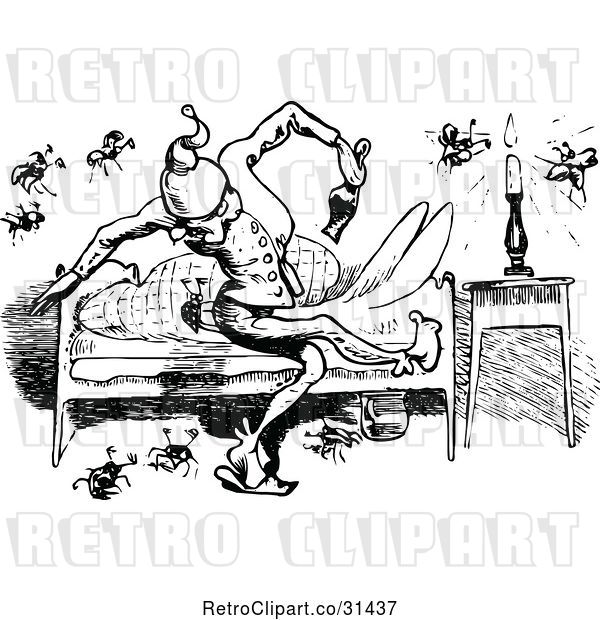 Vector Clip Art of Retro Bed Bugs Attacking a Guy 4