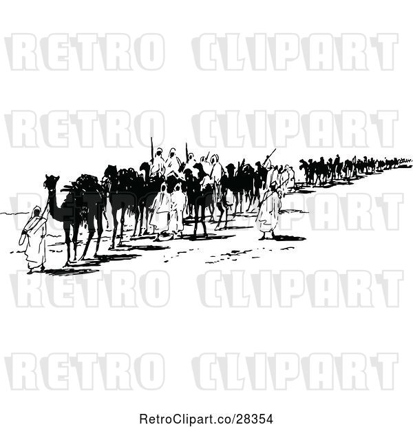 Vector Clip Art of Retro Bedoin Tribe with Camels