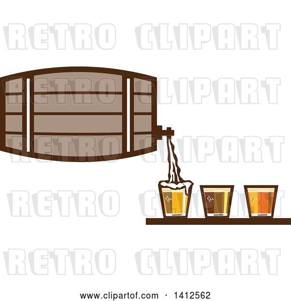 Vector Clip Art of Retro Beer Keg Barrel Pouring Light, Dark and Ale into Glasses