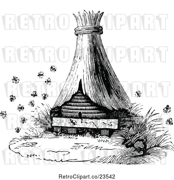 Vector Clip Art of Retro Bees and Hive 4
