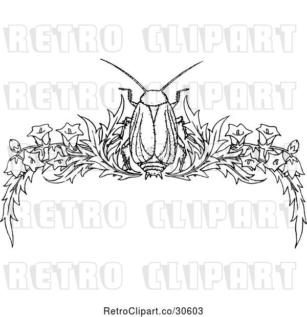 Vector Clip Art of Retro Beetle and Floral Page Border 1
