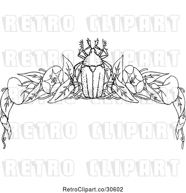 Vector Clip Art of Retro Beetle and Floral Page Border 2