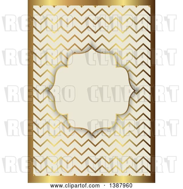 Vector Clip Art of Retro Beige and Gold Ornate Wedding Invitation or Menu Design with a Frame for Text Space