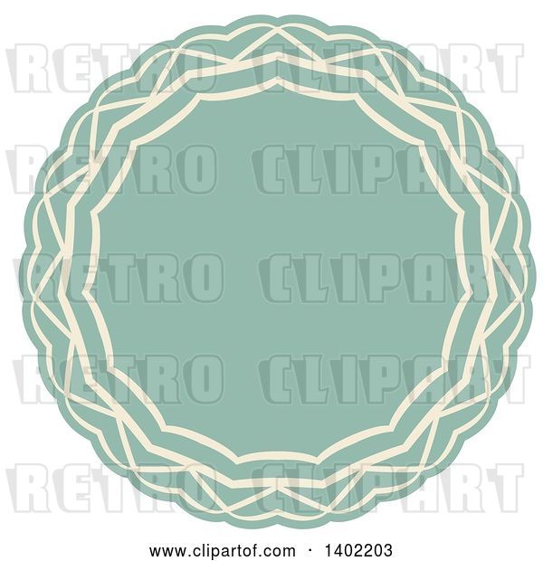 Vector Clip Art of Retro Beige and Turquoise Fancy Round Label Design Element