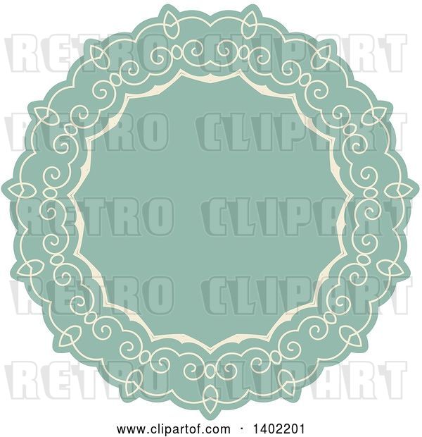 Vector Clip Art of Retro Beige and Turquoise Fancy Round Label Design Element