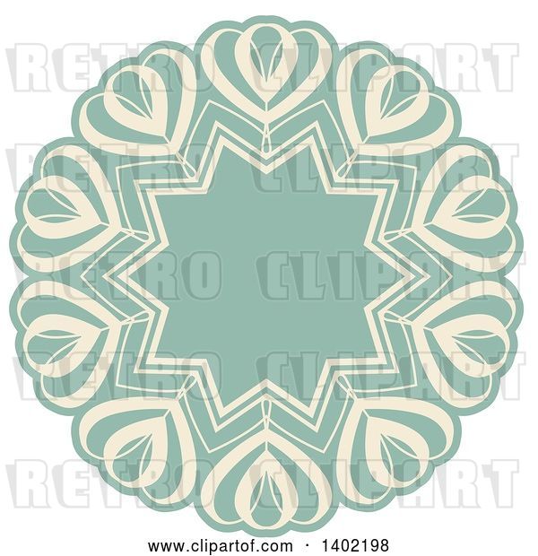 Vector Clip Art of Retro Beige and Turquoise Fancy Round Label Design Element with Hearts