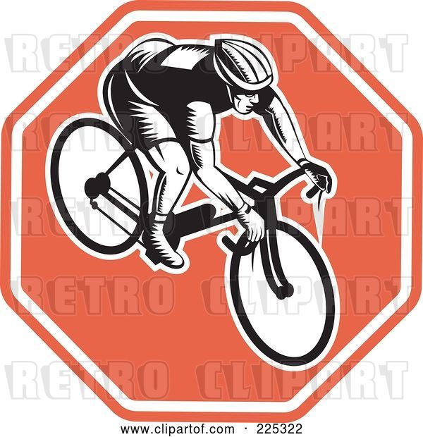Vector Clip Art of Retro Bicyclist on a Stop Sign Logo