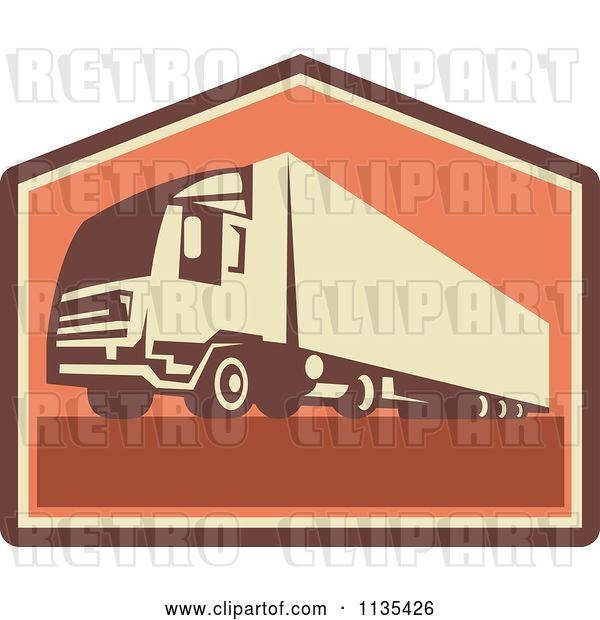 Vector Clip Art of Retro Big Rig Container Truck and Trailer