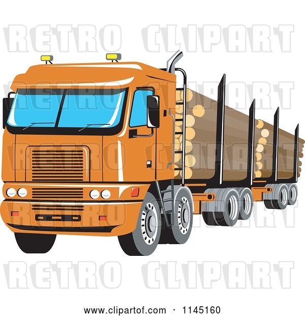 Vector Clip Art of Retro Big Rig Logging Truck