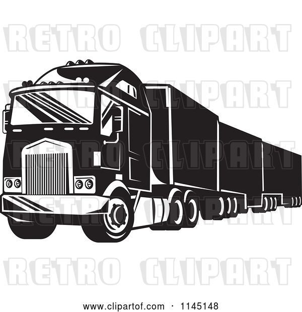 Vector Clip Art of Retro Big Rig Truck 1
