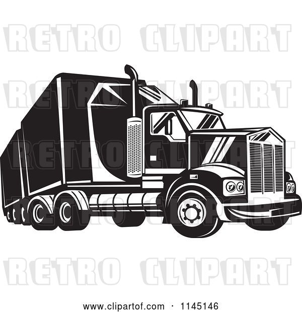 Vector Clip Art of Retro Big Rig Truck 4